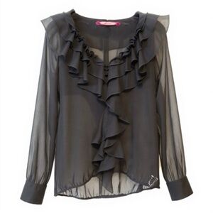 VOYAGE PASSION black georgette ruffle blouse/top. NWOT